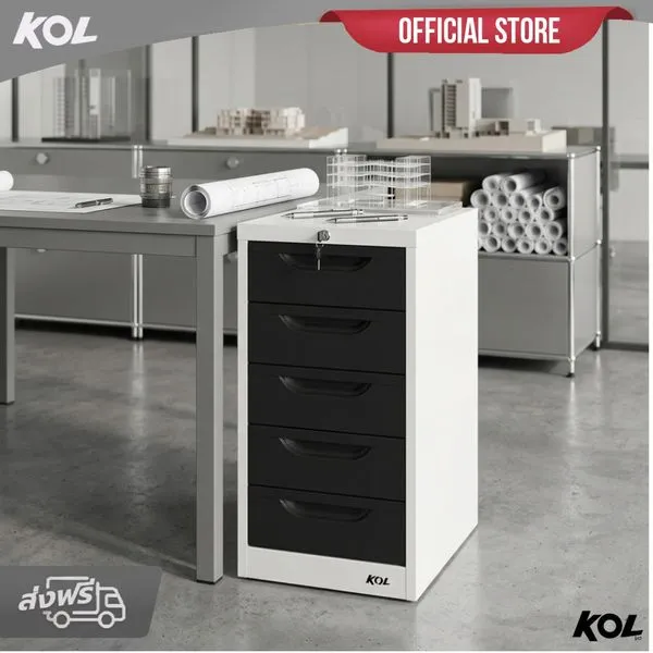 KOL 5-Drawer Filing Cabinet for Documents and Equipment with Automatic Locking Key