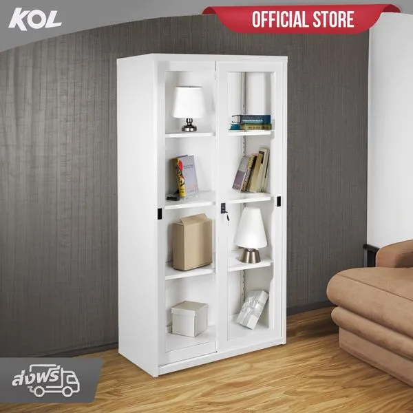 KOL Sliding Glass Door Cupboard with 3 Adjustable Shelves and Lock