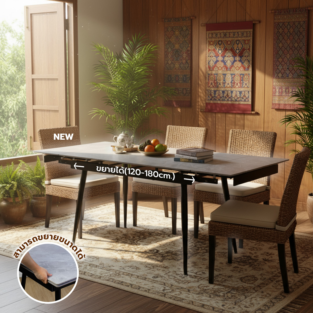 KIOSK DI-2525 Extendable Dining Table, Gloss Italy Gray Ceramic