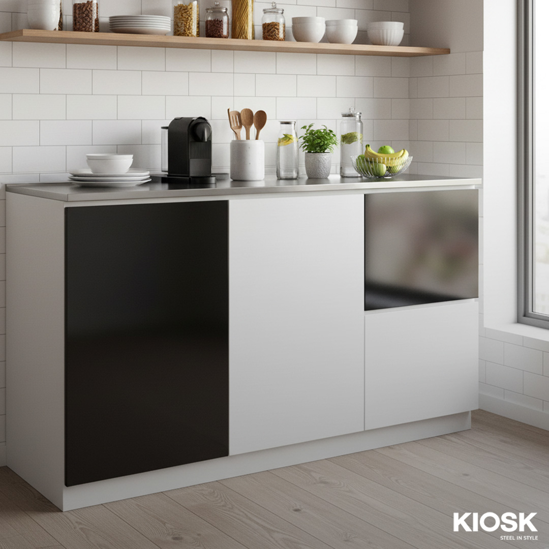 DOBBEL kitchen cabinet with 2 swing doors and 2 drawers, stainless steel top (optional)