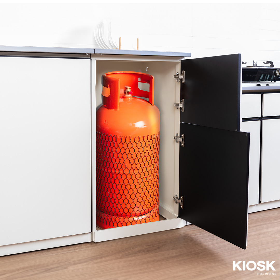 Kitchen cabinet -stove tank keeper