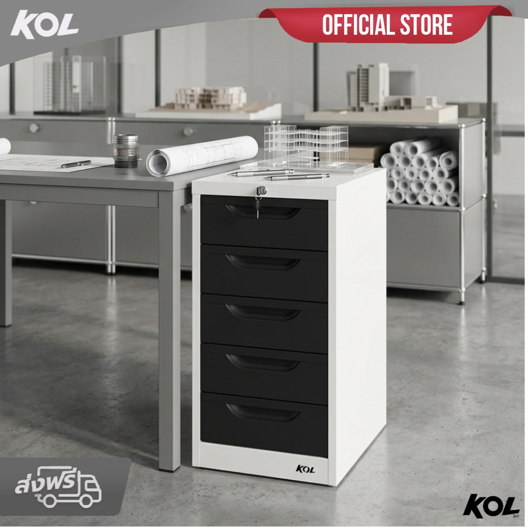 KOL 5-Drawer Filing Cabinet for Documents and Equipment with Automatic Locking Key