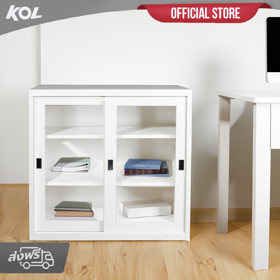 KOL 3-Foot  Sliding Glass Cabinet with 3 Adjustable Shelves and Lock