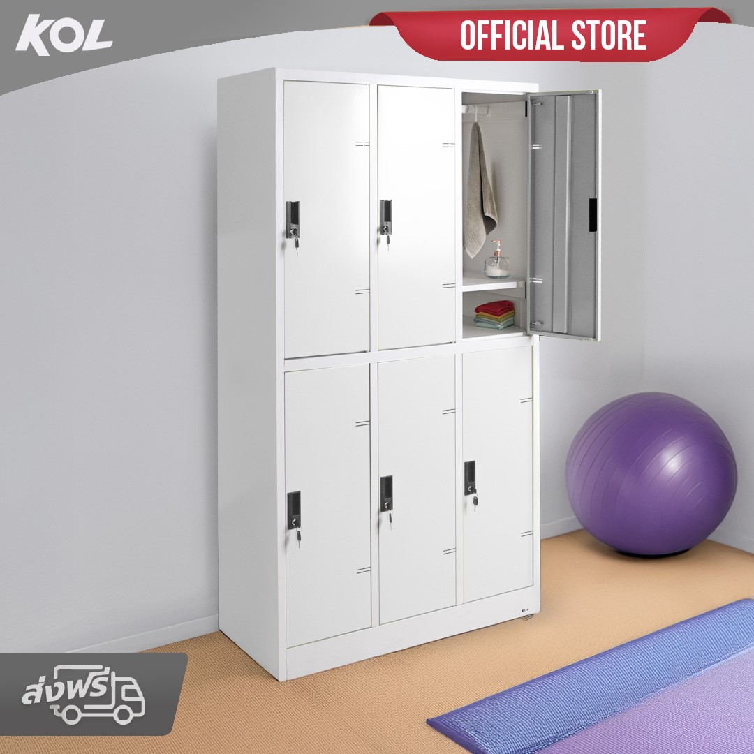 KOL 6-Door Locker Cabinet with 1 Clothes Hanging Rod, 1 Shelves, and Individual Door Locks