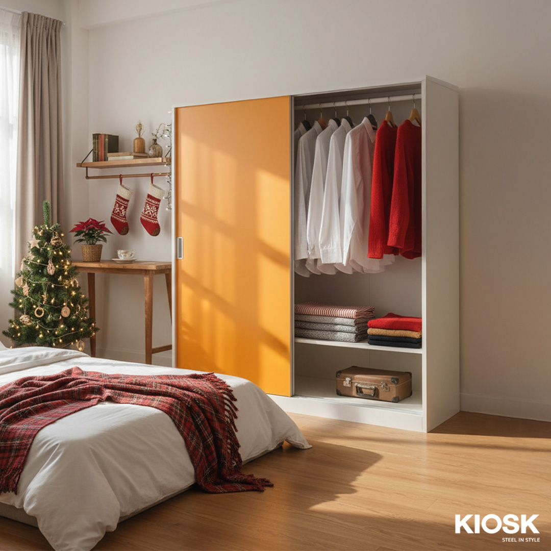 KIOSK SDS-160K Sliding Door Steel Wardrobe 160 cm with Rail