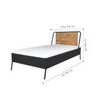 Steel bed 3.5 feet, headboard upholstered in Neem wood.-4