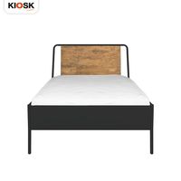 Steel bed 3.5 feet, headboard upholstered in Neem wood.-2