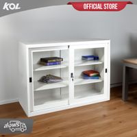 KOL 4-Foot  Sliding Glass Cabinet with 3 Adjustable Shelves and Lock